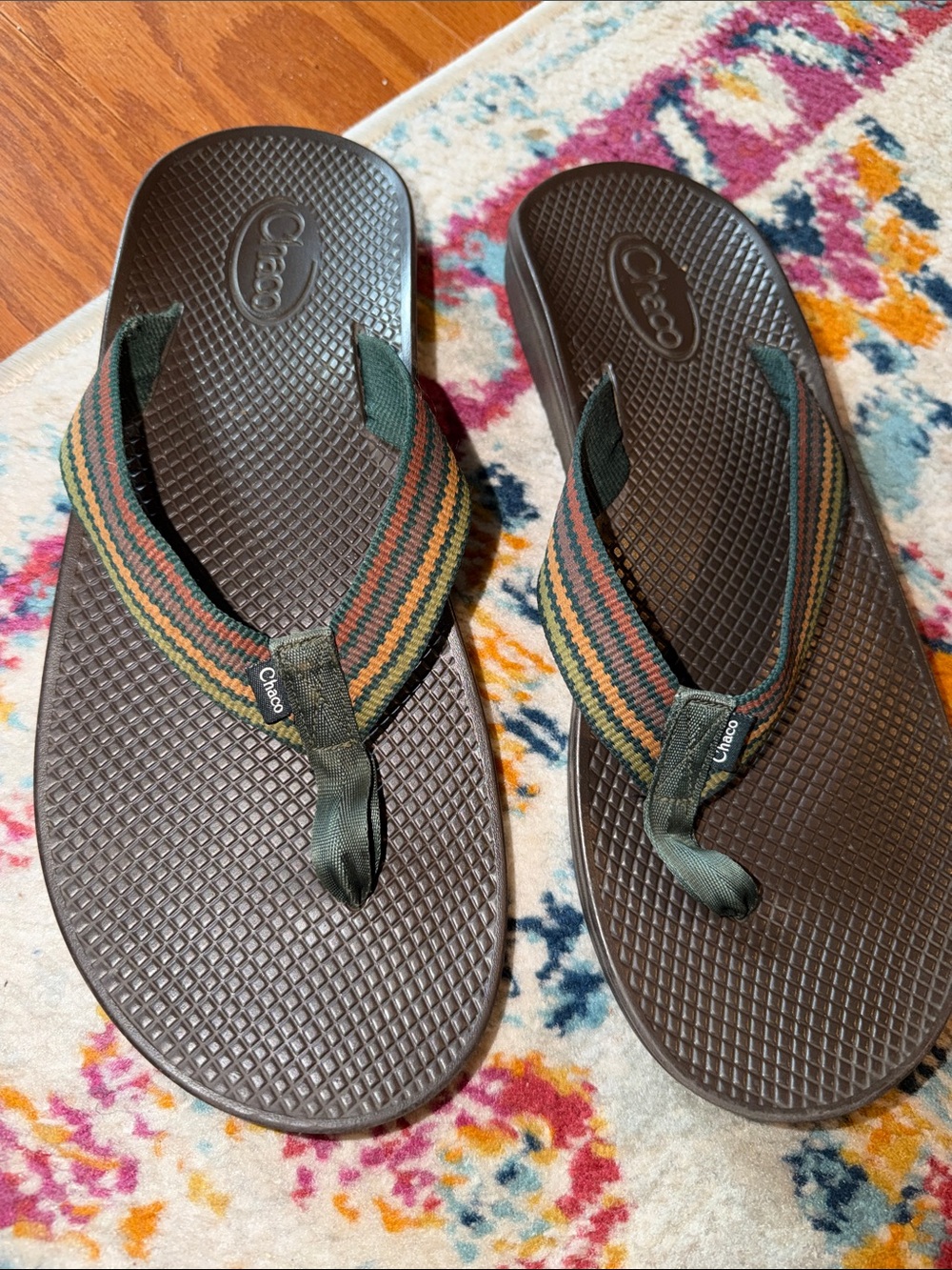 Chaco Brown Sandals with Multicolor Striped Straps